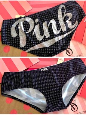 Victoria's Secret PINK VTG Y2K Black Polka Dot Low Rise Hipster Panty NWT Logo